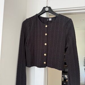 H&M Dark Gray Knit Sweater with Gold Accents